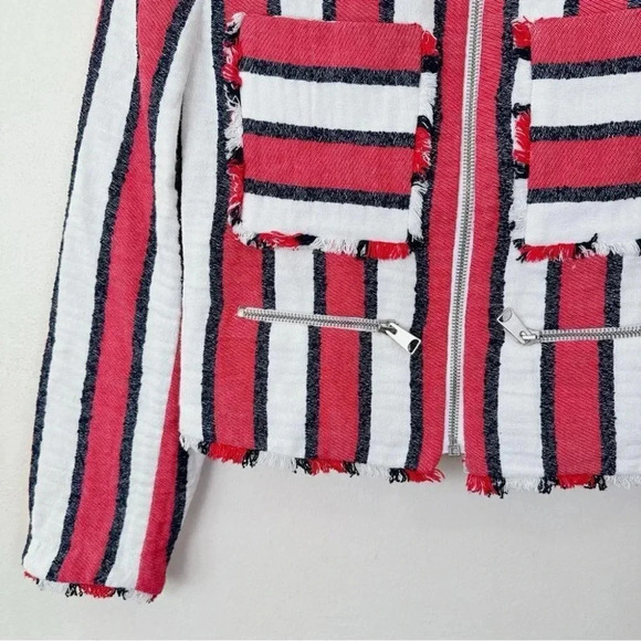 ZARA  Frayed Striped Full Zip Jacket - Picture 11 of 16